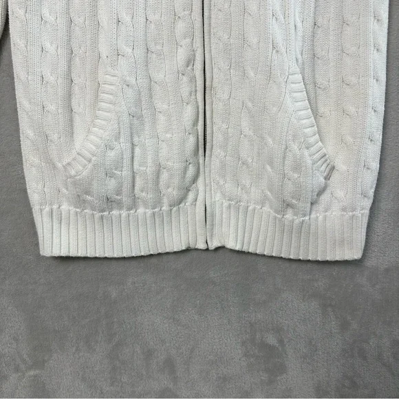 Vtg Ralph Lauren Cable Knit Full Zip Hoodie Sweater Womens XL White Preppy READ - Picture 4 of 13
